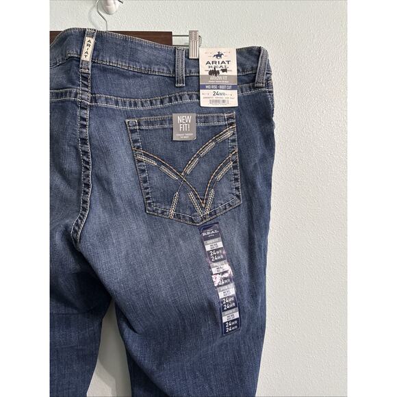 NWT Ariat REAL Jeans Womens 24WR Arrow Fit Blue Mid Rise Boot raw hem western - Picture 4 of 6